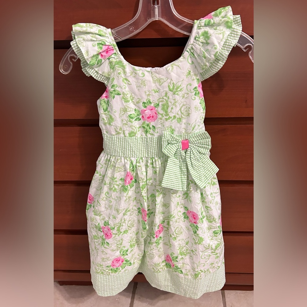 BONNIE JEAN Girls Y2K Striped Formal Floral Spring Dress w Bow Size 6X